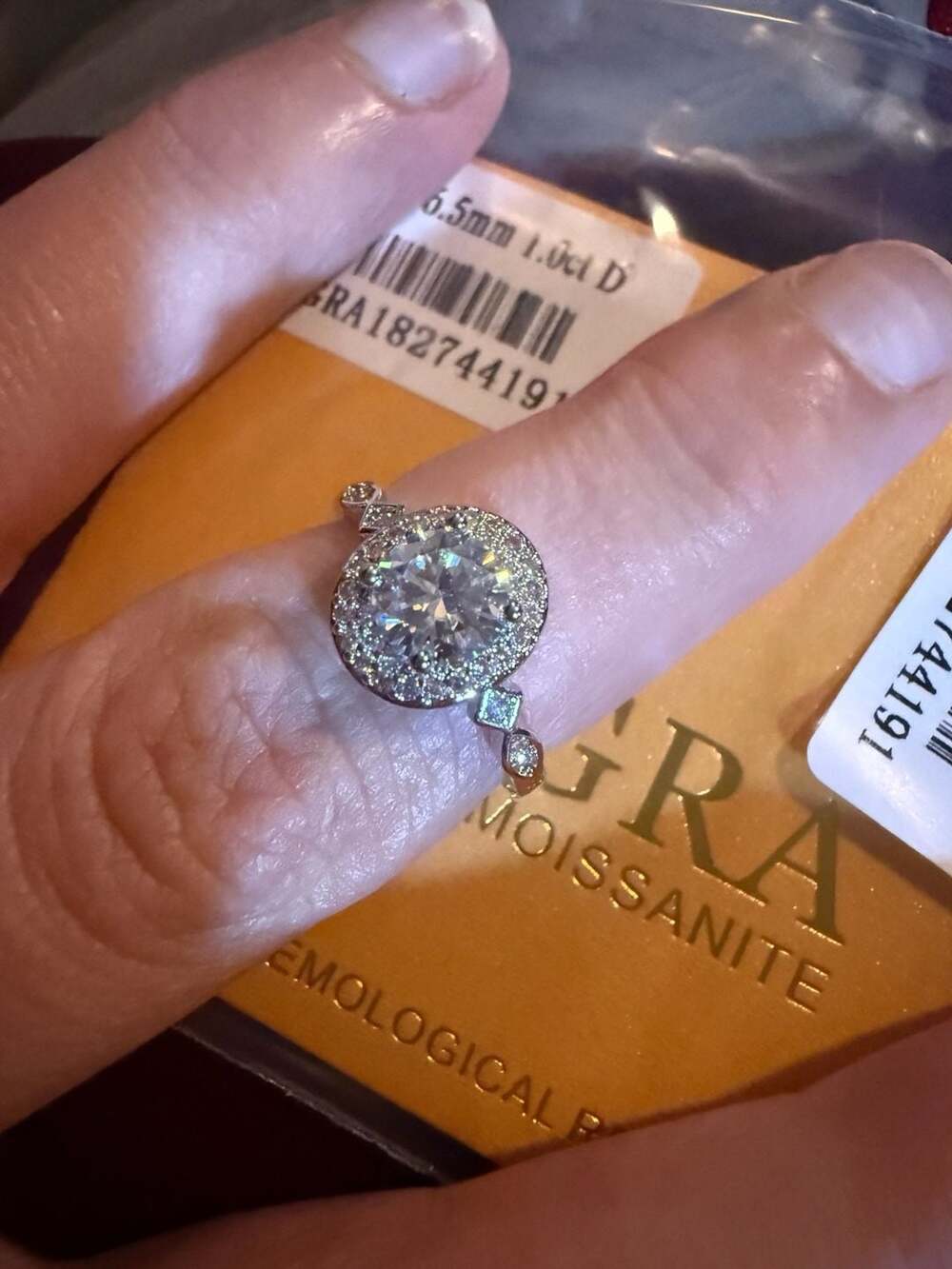 1.0ct Round Moissanite Halo Engagement Ring